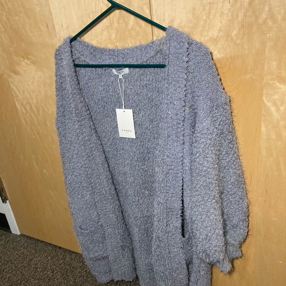 NWT FRNCH Grey Solid Eyelash Cardigan - Picture 5 of 5